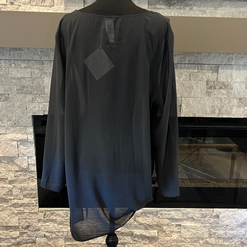 WynneLayers Black Assymetric Long Sleeve sheer Blouse size XL - Picture 10 of 11